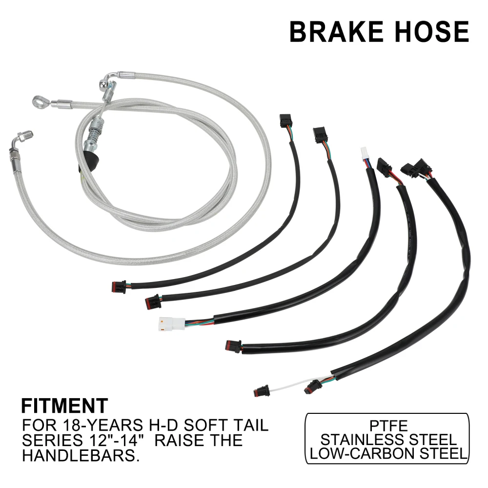 

12"-14" Raise Handlebar Brake Lines Kit For Harley 2018 Soft Tail Series Upper Clutch Cable Turn Signals Extension Wire