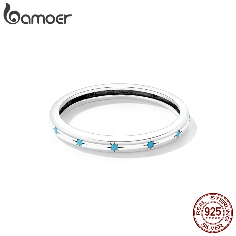 Genuine 925 Sterling Silver Star Ring Women Turquoise Ring Sterling Silver Lucky Peace Jewelry Gift BAMOER silver rings silver ring