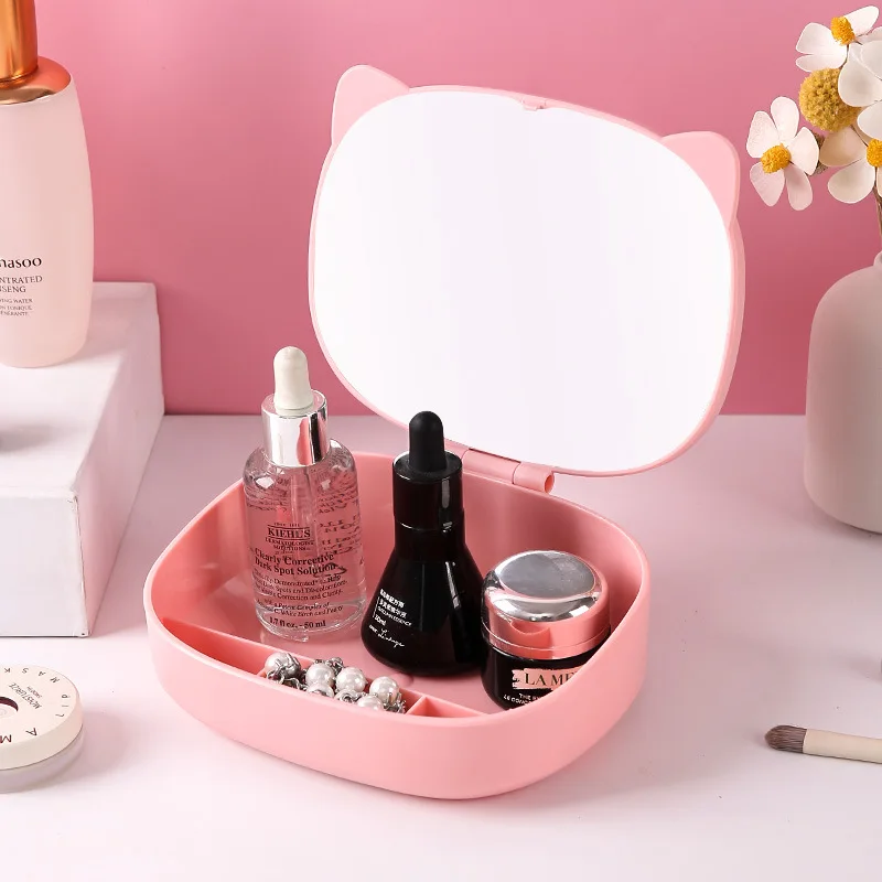 New Storage box with mirror folding makeup mirror Female student dormitory desktop makeup mirror makeup organizer box 3