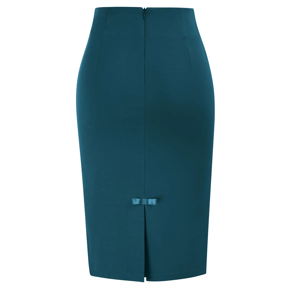 BP Women Office Lady Hips-wrapped Skirts High Waist Stretchy Bodycon Skirt Vintage Bow-Knot Decorated Skirt Elegant Pencil Skirt