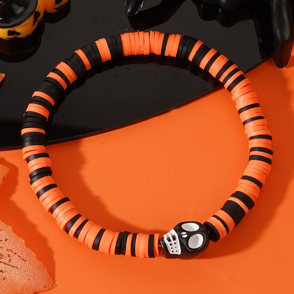 Orange Schädel Geist gemischte Farbe Ton Perlen Armbänder für Frauen Kinder Halloween Zubehör niedlichen kreativen Schmuck Festival Geschenk – Detail 5