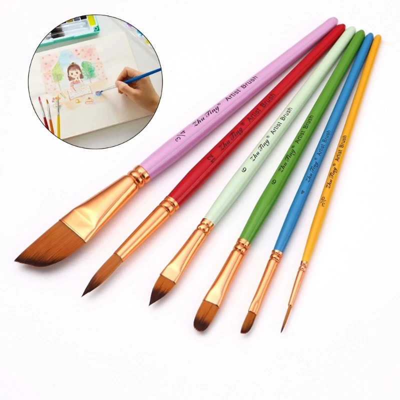 6PCS 전문 페인트 브러시 아티스트 페인트 브러시 미세/라운드/플랫/비스듬한 팁, 수채화 구 아슈 아크릴 페인팅 용