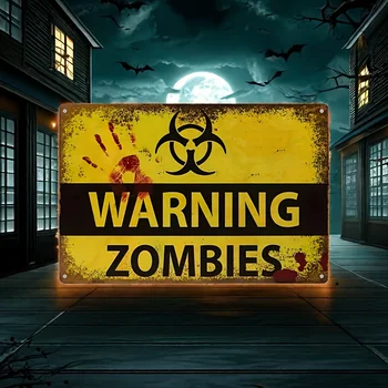 Zombie Warning Tin Sign 1