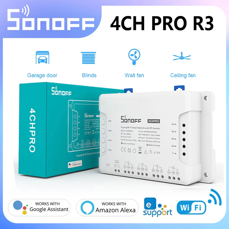 

Выключатель Sonoff 4CH Pro R3 для умного дома, 433 МГц, RF, Wi-Fi