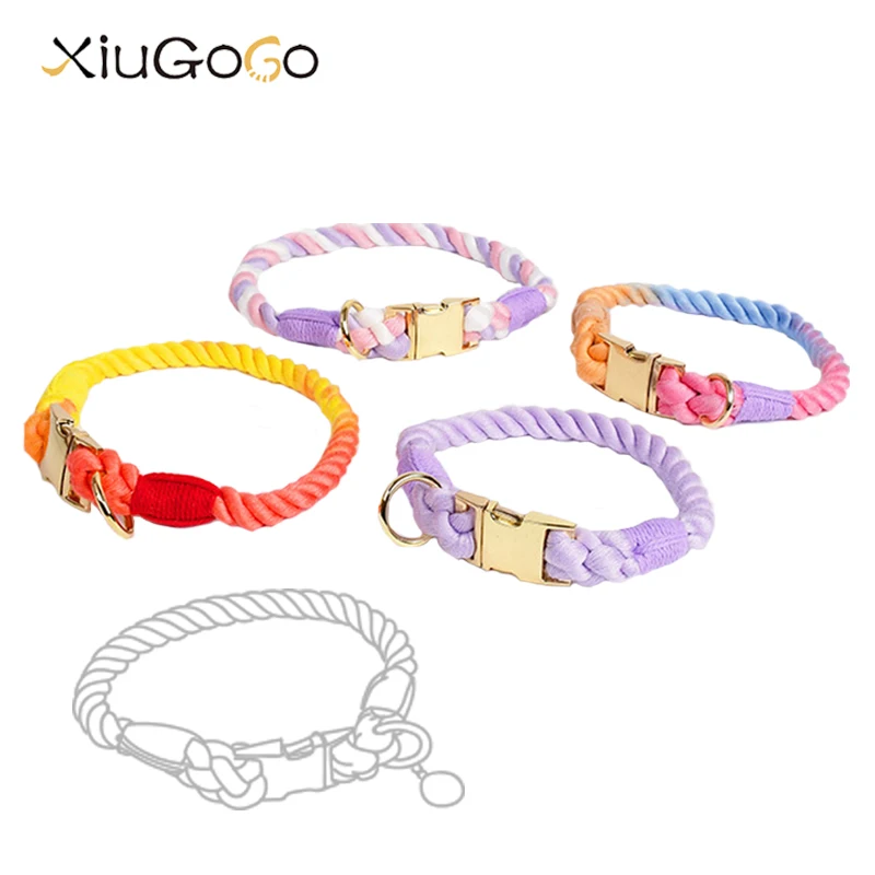 Pet Collar Colorful Handmade Braided Cotton Rainbow For Samll Medium Large Dog Collar Quality Metal Buckles Accessories Gift 50 sets 15mm 20mm 25mm metal side quick release buckles d ring straps slider for dog collar belt buckles diy sewing accessories