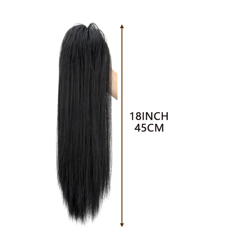 Synthetic Claw Clip On Ponytail Extensions 18Inch Fluffy Medium Length Ponytail Hair Bun Hair Pieces For Women