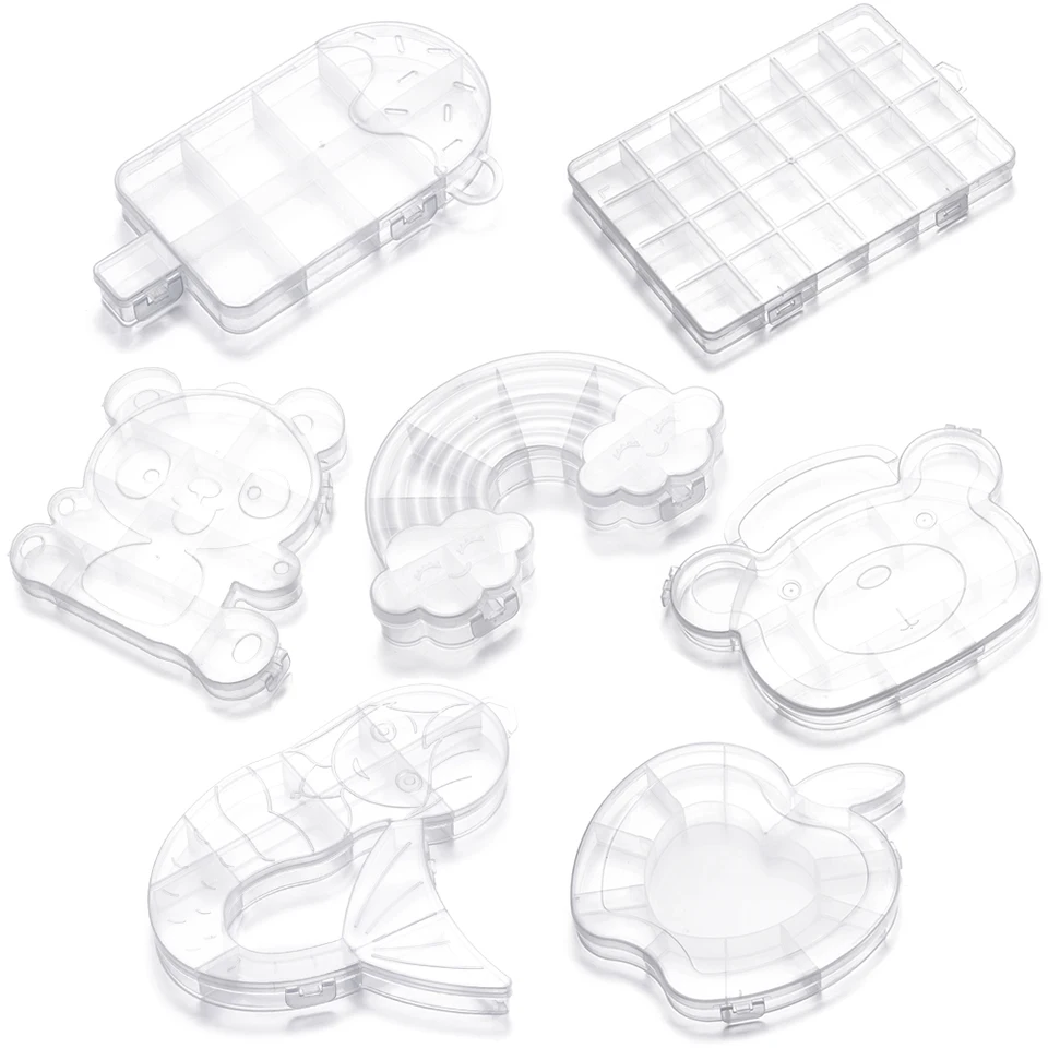 Guangcailun 6 contenitori in plastica trasparente per perline, mini contenitori con coperchio, per piccoli oggetti, perline, pillole, gioielli, artigianato (6,4 x 4,4 x 2 cm