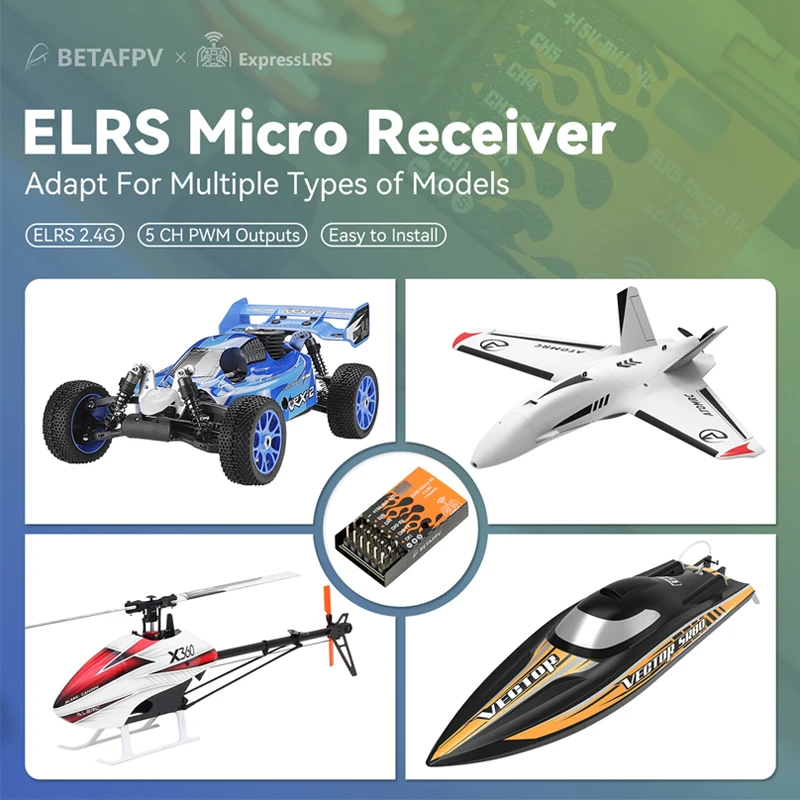 1PCS/2PCS BETAFPV ELRS Micro 2.4GHz Receiver 2.4G RX 5CH PWM Outputs CRSF For RC FPV Fixed-Wing Aircraft Cars Boats Helicopter 3