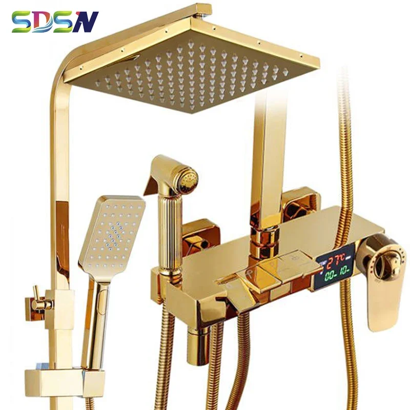 Thermostatic Piano Digital Bathroom Shower Set Faucet Rain Shower Head Bidet Spout Faucets Tap Water Flow Digital Shower System 2