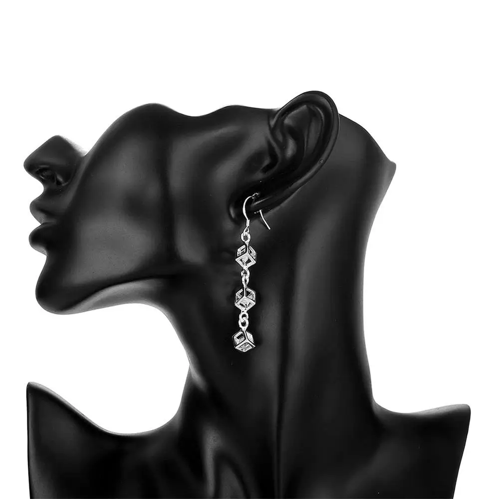 Hot Fine 925 orecchini pendenti con reticolo di cristallo in argento Sterling per donna noble fashion party Jewelry Trendsetter regali di natale
