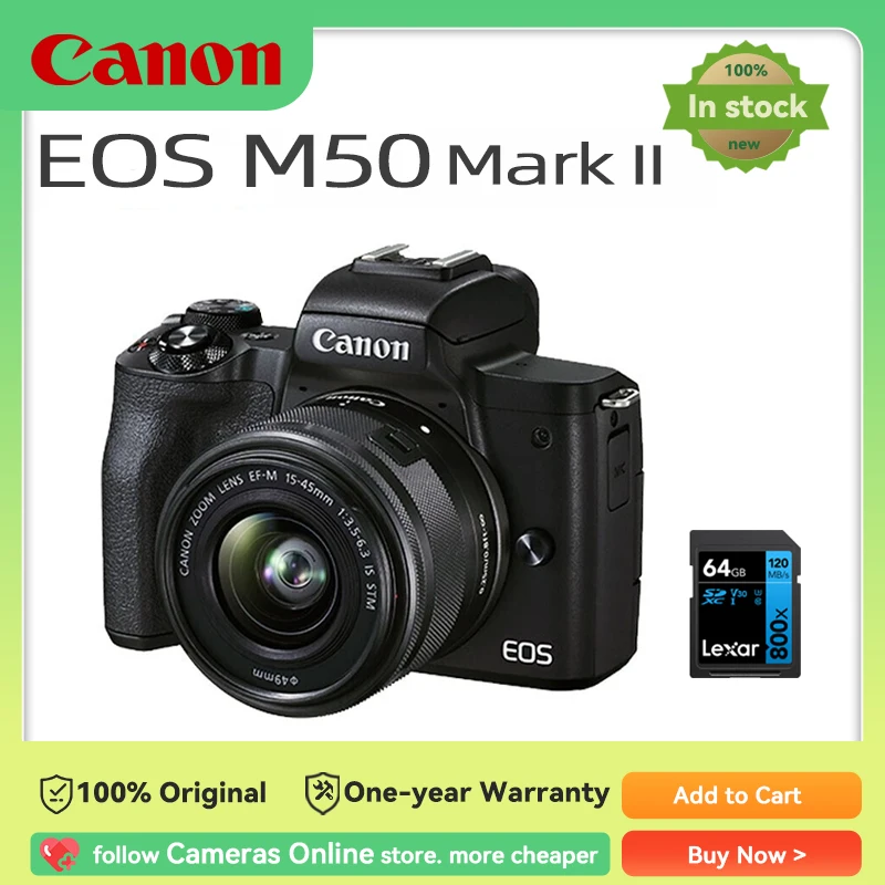 Canon EOS M50 Mark II Mirrorless Camera Digital Camera With EF-M 15-45mm Lens Compact Professional Photography M50 II