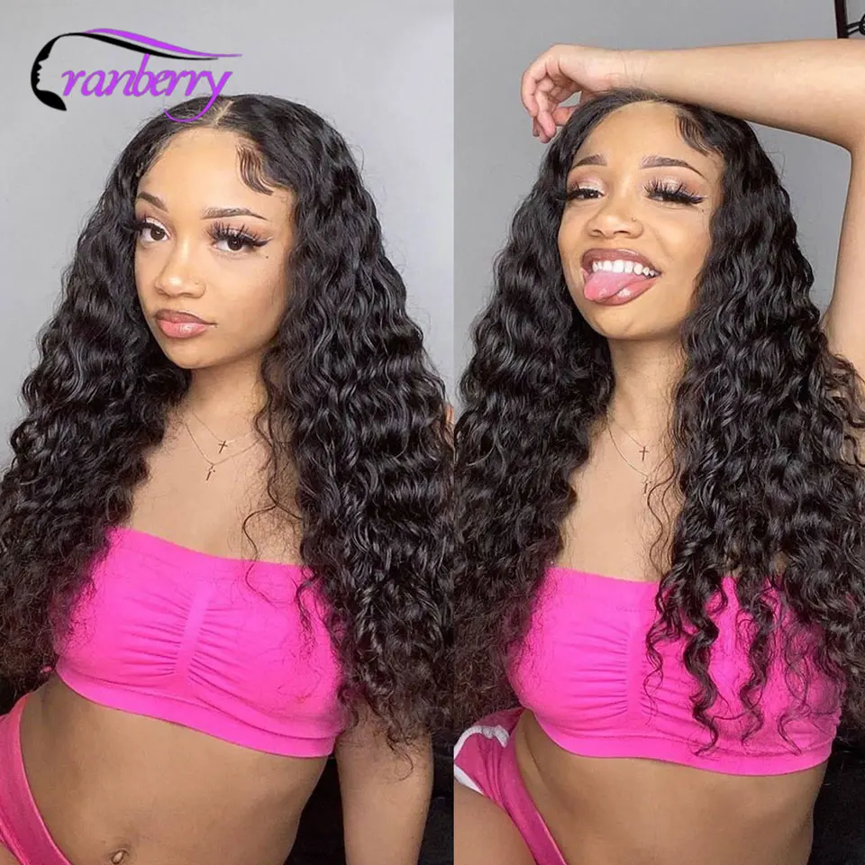 

4x4 Transparent Deep Wave Closure Wig Cranberry Remy Brazilian Human Hair Wigs Deep Wave 4x4 Lace Closure Wig 180% Density