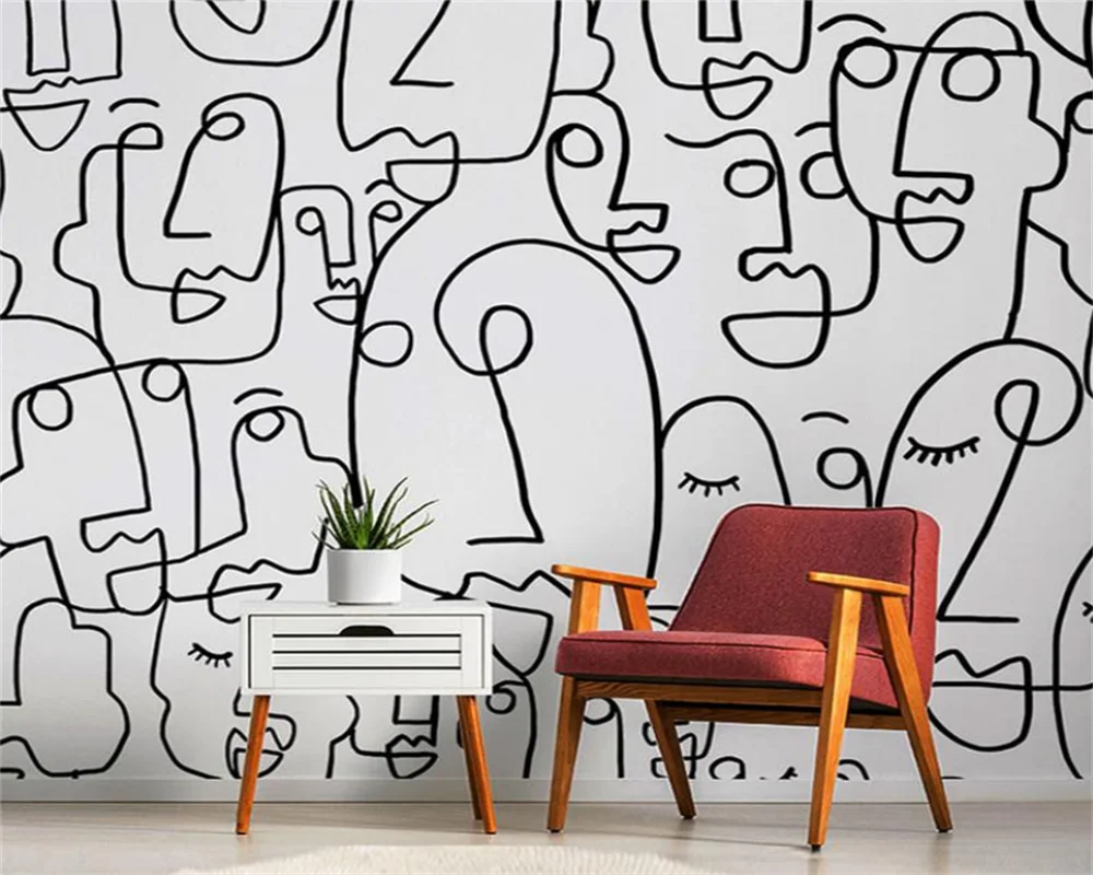 

beibehang Customized papel de parede Modern Fashion Children Boy Room Abstract Line Character Face Line Background Wallpaper