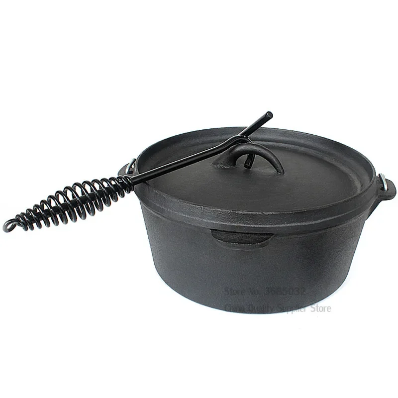 Cast Iron Camping Pot Set with Bag Outdoor Picnic Stew Pot Dutch Oven Uncoated Soup Pot Hanging Stew 25cm cast iron dutch oven