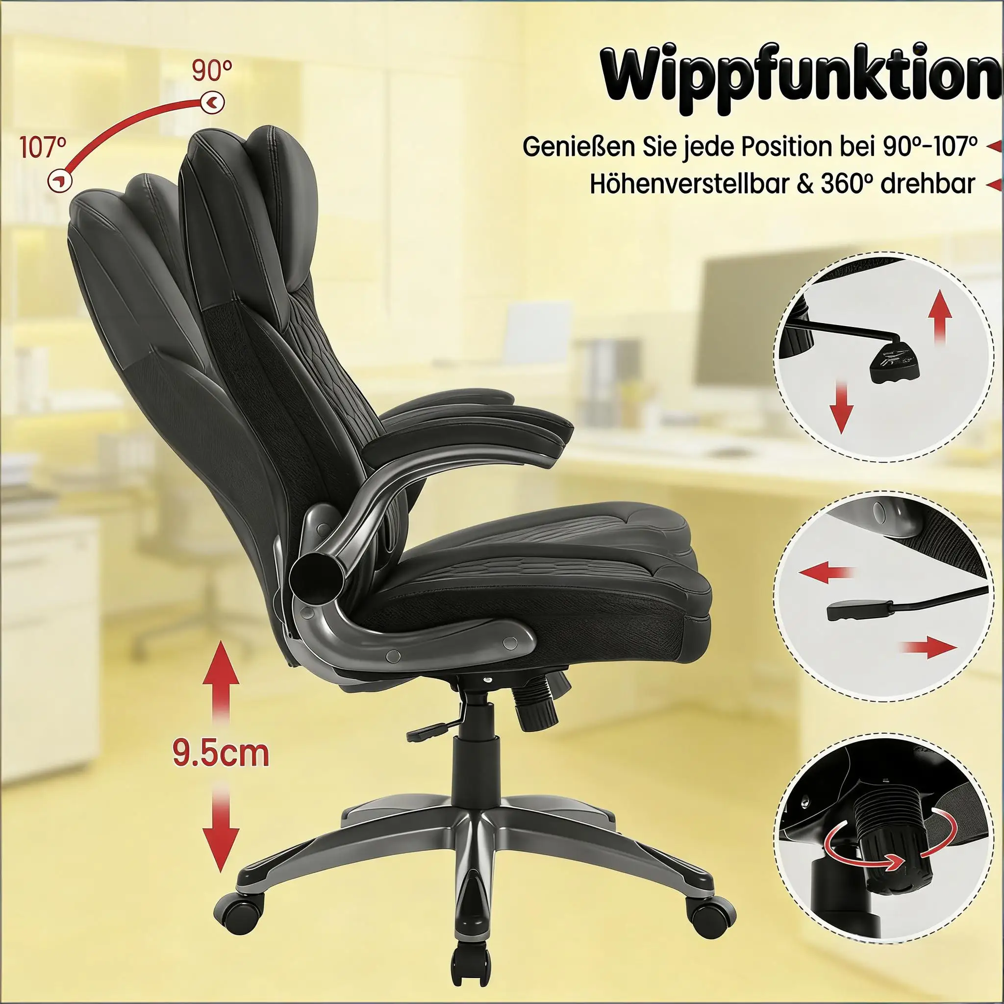 Bürostuhl mit hoher Rückenlehne, Chefsessel. – Detail 7