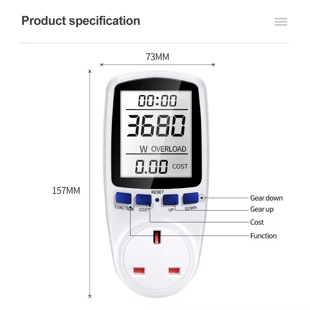 Power Meter Digital Power Meter Wattmeter Electricity Usage Monitor Voltage Voltmeter Ammeter Socket Tester Energy Meter White Backlight