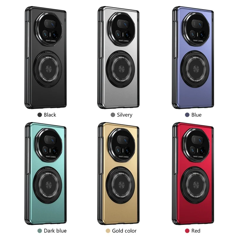 Matte Hard Protective Flip Case with Kickstand and 360° Rotating Magnetic Ring Holder, Includes Tempered Glass