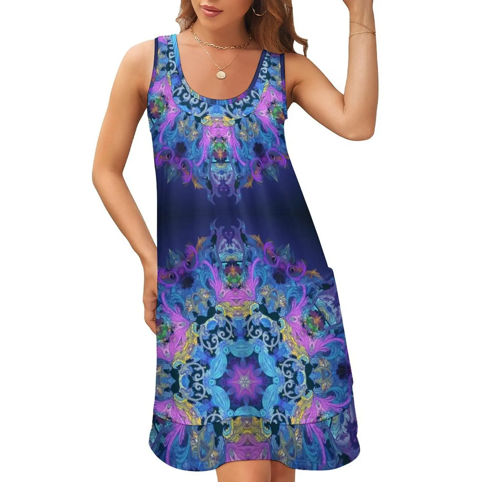 

Night Mandala Sleeveless U-Neck Fake Two Piece Dress women's summer dresses 2024 summer dress women 2024