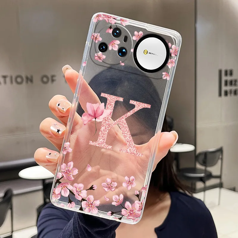 Floral Letter Design Transparent Silicone Soft Phone Case