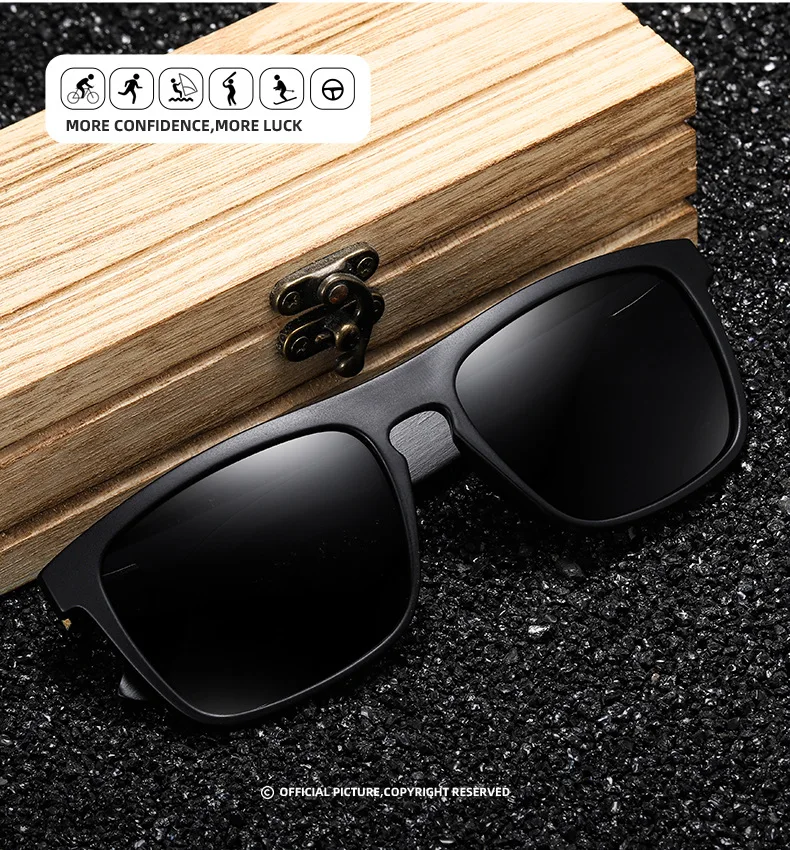 Polarized 100% Natural Wooden Sunglass Frame Bamboo Black Sunglasses Men's UV Protection Luxury Vintage Sunglasses