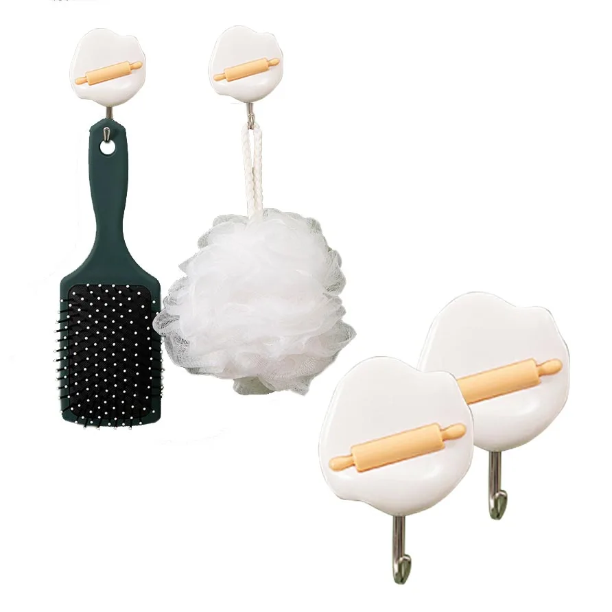 

Plastic Hanging Hooks with carton rolling pin and dough white Color Cuty Design Strong adhesion
