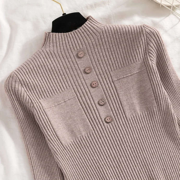black sweater Womens Sweaters 2022 New Fashion Button Turtleneck Sweater Women Soft Knitted Ladies Sweater Winter Tops Pullover Jumpers Ladies turtleneck sweater
