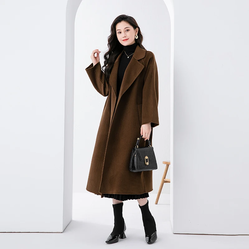 Autumn And Winter New Double-Faced Cashmere Coat Women's Long Loose Woolen Coat 100% Pure Wool Coat