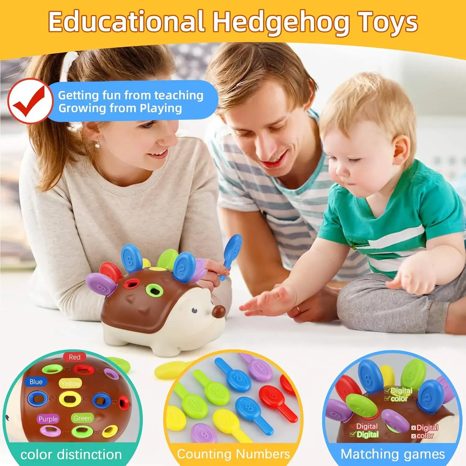 Fine Motor Hedgehog Montessori Learning Educational Counting & Sorter Toy for Toddlers