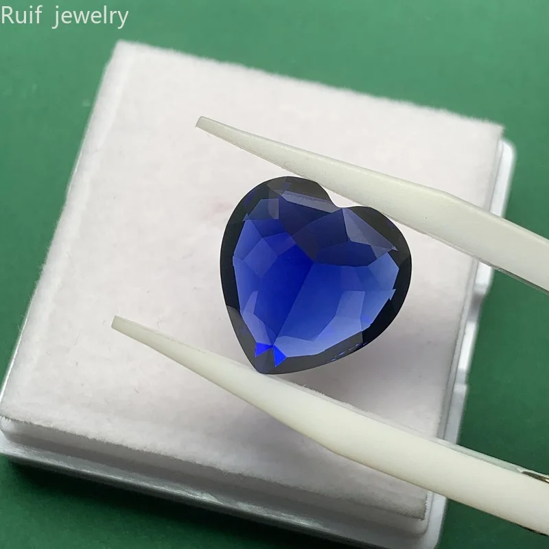 Ruif 독특한 고품질 하트, 고급 보석 제작용, 실험실 성장 사파이어 원석, 15x15mm, 17.5ct