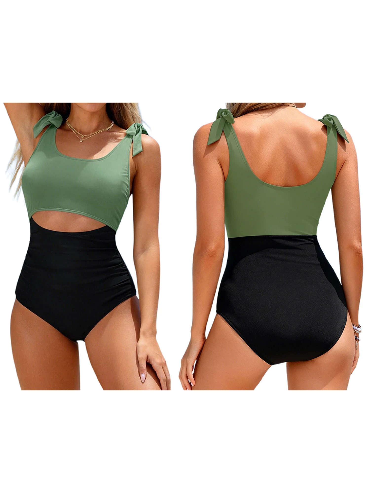 Women s Floral Print Halter Neck Tankini Swimsuit with Ruched Front Detail and High Waisted Bottoms Beachwear Set