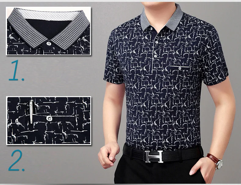 Camisa polo de manga curta masculina, camisa