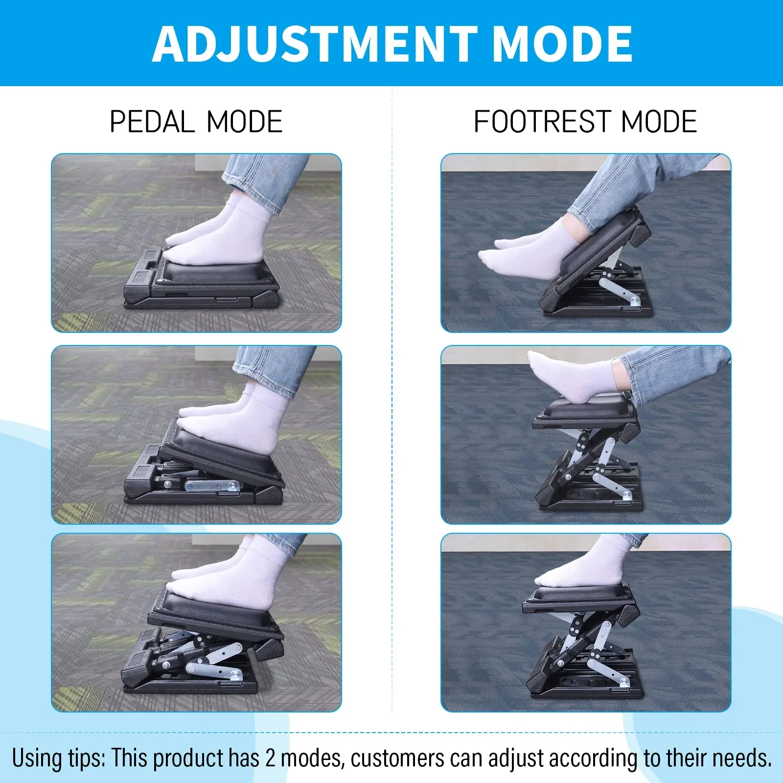 Adjustable Footrest with Removable Foam Cushion, Under Desk Footrest with Massage Beads for Car, Home, Office Stool