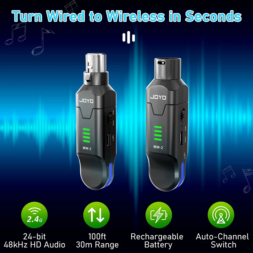 MW-2 2.4GHz Wireless Microphone System Mic Transmitter Receiver Set 48V Phantom