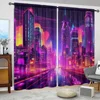 2pcs Future City Style Printed Curtain for Home Decor - Rod Pocket Window Treatment for Bedroom, Office, Kitchen, Living Room 1