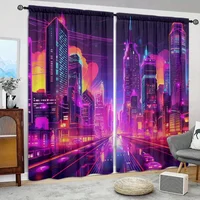 2pcs Future City Style Printed Curtain for Home Decor - Rod Pocket Window Treatment for Bedroom, Office, Kitchen, Living Room 1
