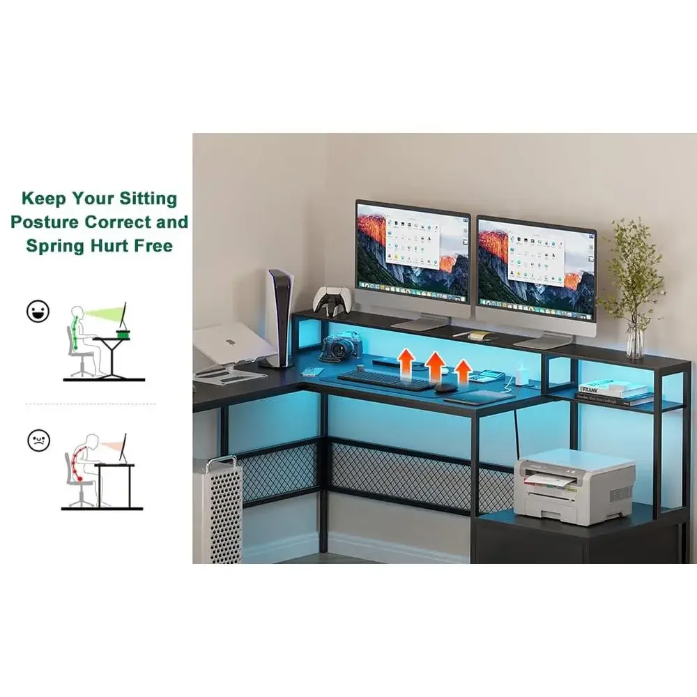 Desk and Chair Combo Set Home Office Furniture L Shaped Computer Desk Gaming Desk Chair with Adjustable Back Mesh Design 5
