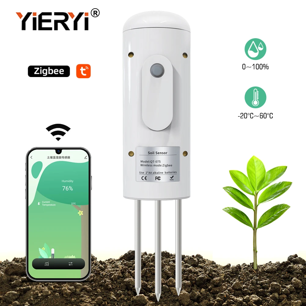 Yieryi WiFi Tuya Smart Soil Temperature Humidity Detector Wireless Plant Soil Sensor Soil Moisture Monitor for Greenhouse Plant