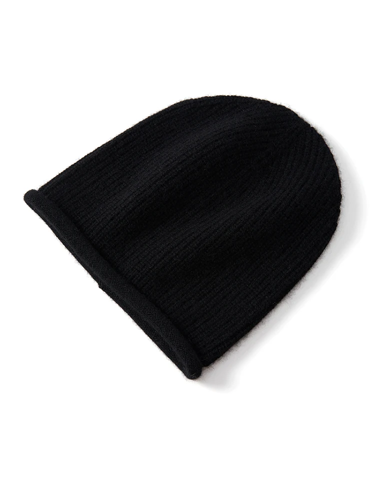 Thick Rolled Hem Women Cashmere Knitted Caps Moss Stitch Beanies 2023 Fashion Winter Hat Soft Hat Wool Blend Warm Hair Bonnet 4