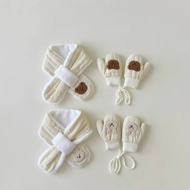 Korean Winter Baby Boys Girls Gloves Scarves Cute Cartoon Toddler Kids Windproof Warm Scarf Children's Mittens