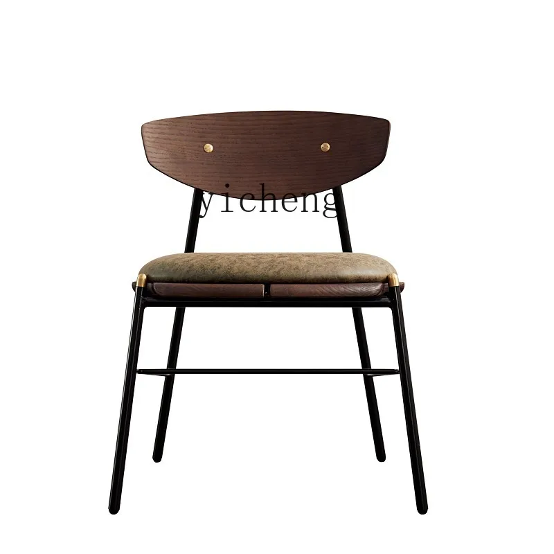 

ZC Iron Vintage Simulation Leather Dining Chair Simple Modern Living Room Dining Room Handmade Designer Leisure Chair