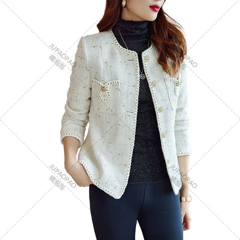 2024High End Collarless Tweed, Small Fragrant Style, Autumn, Luduo, Sweet Temperament, Versatile Single Row, Multi Mouth Coat