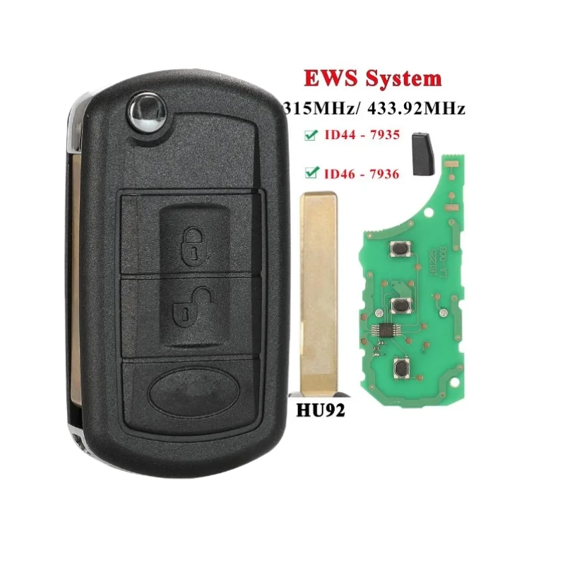

EWS ID44 / ID46 315/433.92Mhz Flip Car key for LAND ROVER Range Rover Vogue 2006-2009 HU92 3BTNFolding Remote Control