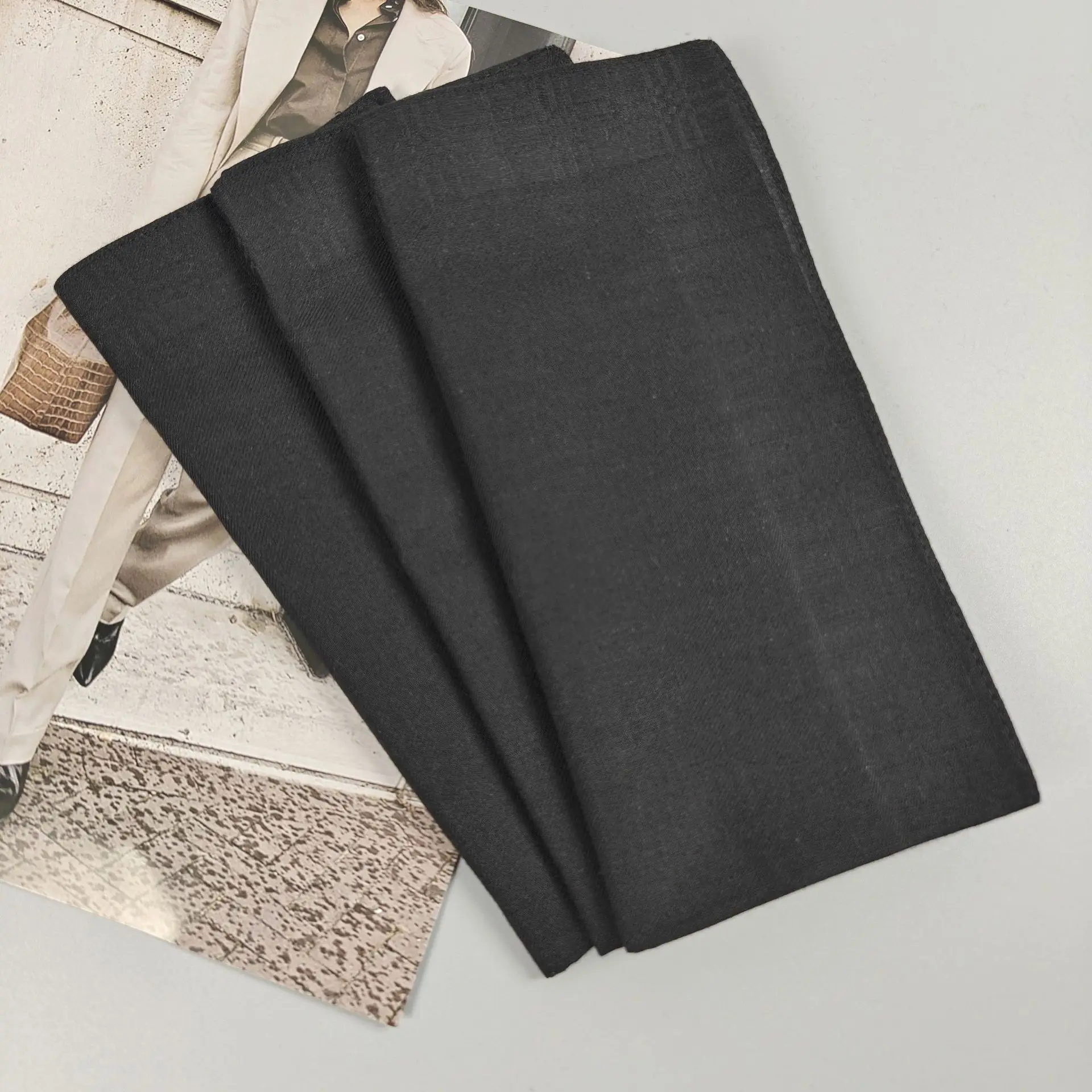 3-6 Stück gekämmte Baumwolle, universelles Retro-Jacquard-Taschentuch, 43 cm, reines Schwarz, Hochzeitsgeschenk, elegantes Design, Beerdigungszubehör – Detail 7