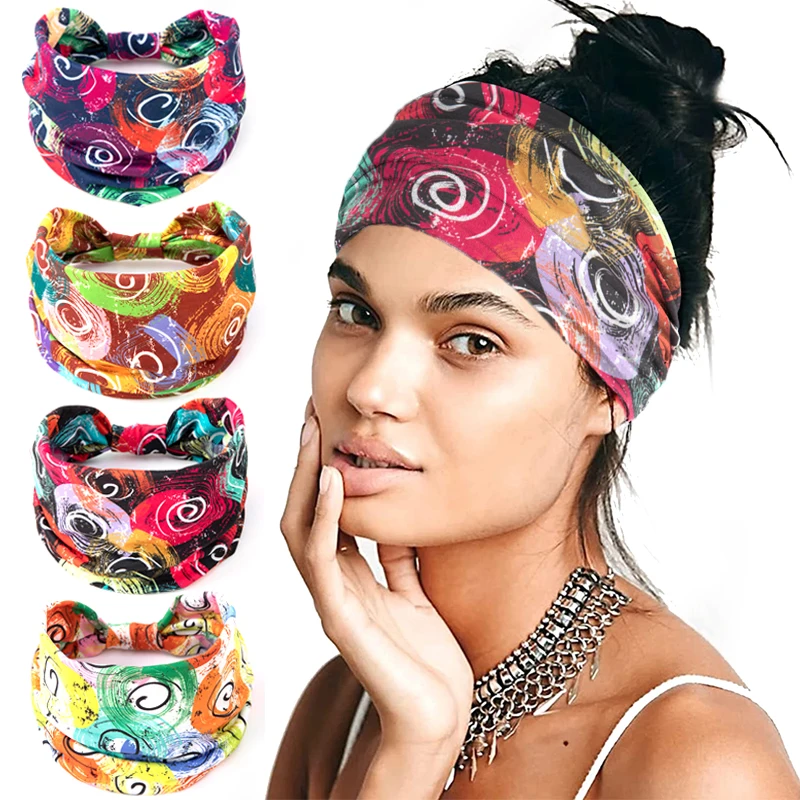 Bandanas bohemias elásticas para el cabello, diadema de algodón para
