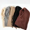 2024 Knitted Balaclava Hats Neck Ring Snood Ear Protection Beanies Men Women Hooded Caps Unisex Warm Drawstring 1Pcs Solid Color 1