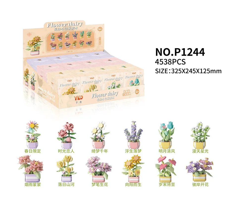 Romantic Flower Building Blocks Everlasting Bonsai Tree Gardens Micro Bricks DIY Potted Plants Model Creative Kids Kits Toys 5