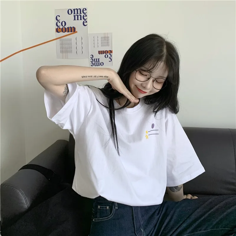 

Свободная Повседневная футболка с буквенным принтом Y2k, женские футболки, топы, японский Kawaii Ulzzang, Женская Корейская одежда Harajuku для женщин