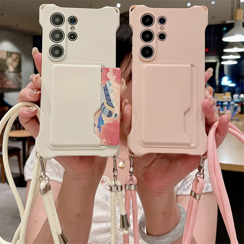 삼성 갤럭시 S22 23 Fe 24 울트라 플러스 크로스 바디 카드 슬롯 백, 거치대 케이스, A54 A14 A34 A53 A15 실리콘 충격 방지 커버
