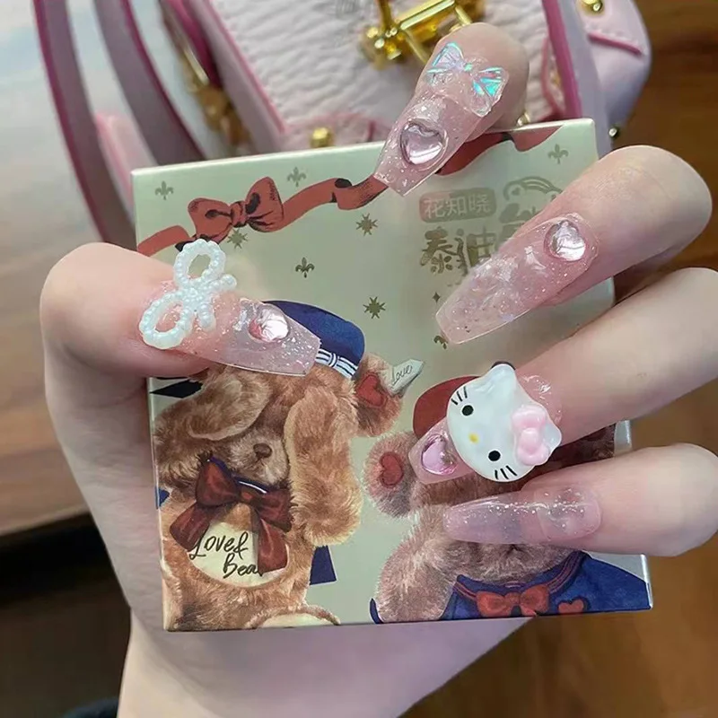 2023 Kawaii Short Wearable Fake Nail Patch Melody Cinnamoroll Kt Cat Girls  Fashion Anime Nails Stickers Sweet Ladies Full Cover - AliExpress