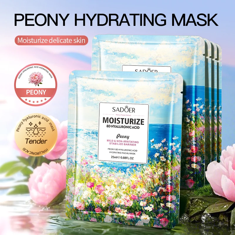 8pcs SADOER Flowers Facial Masks Moisturizing Hydrating Whitening Anti-Aging Face Mask Sheets Masks For Face Skin Care